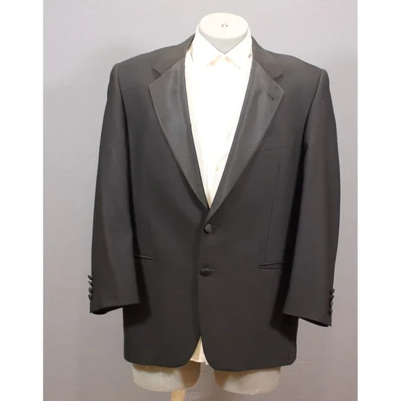 Joseph Abboud Mens Tuxedo 2 Piece Black Wool Nylon Blend 2 Btn 42R Pleated 32" W - Picture 3 of 11